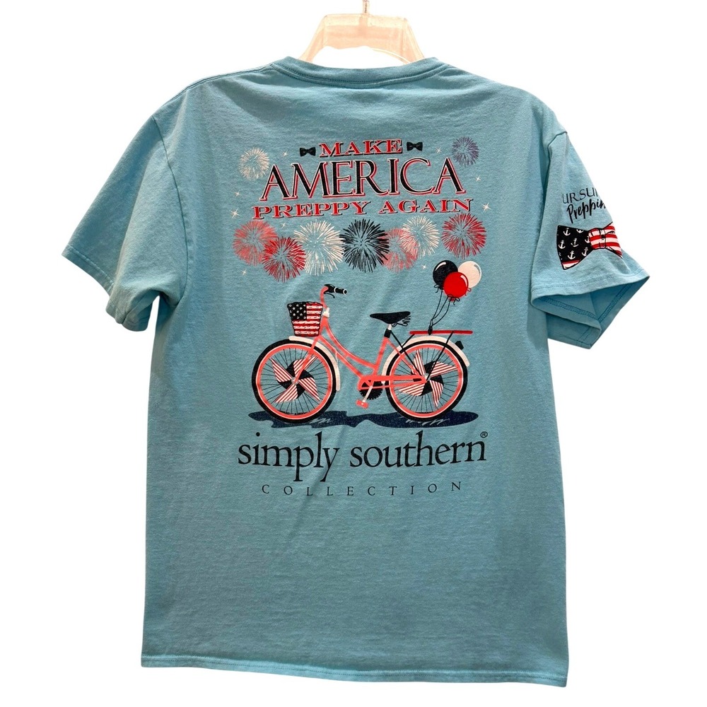 Simply Southern Make America Preppy Again Blue Graphic T-Shirt Women S